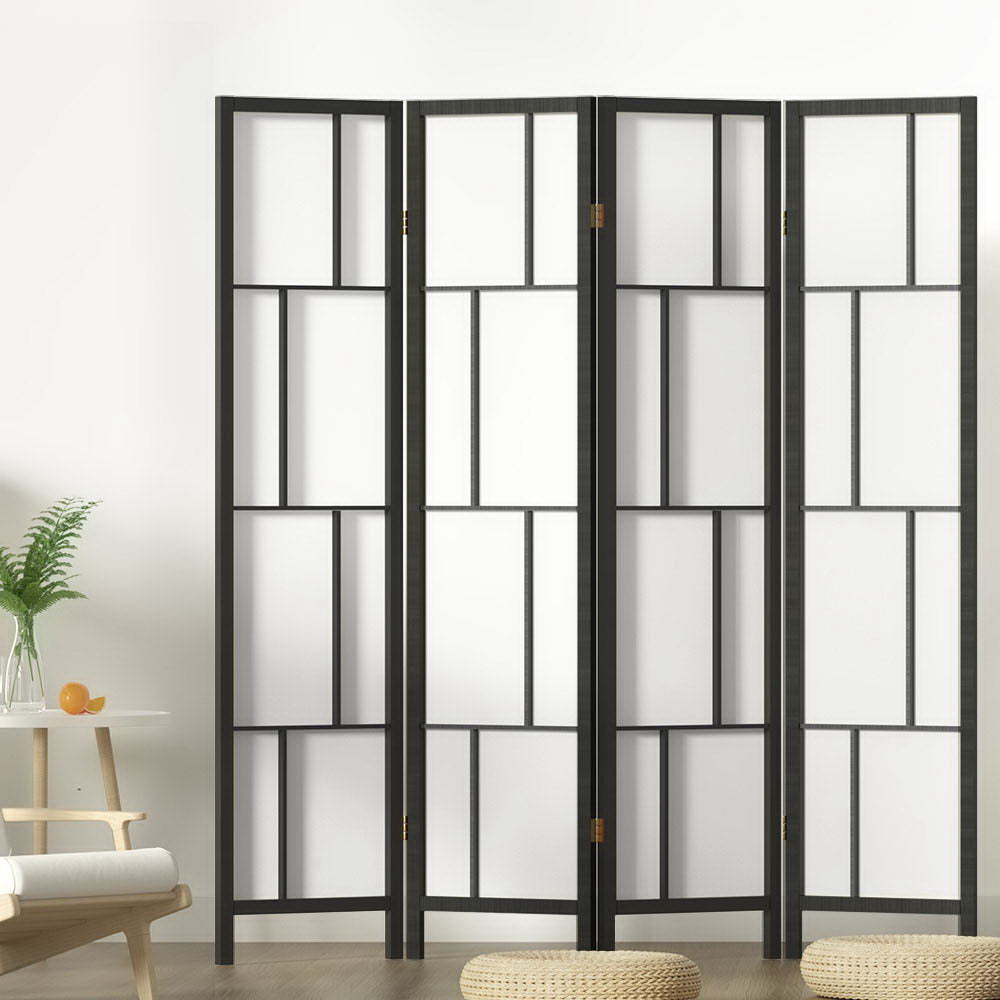 Artiss Ashton Room Divider Screen Privacy Wood Dividers Stand 4 Panel Black