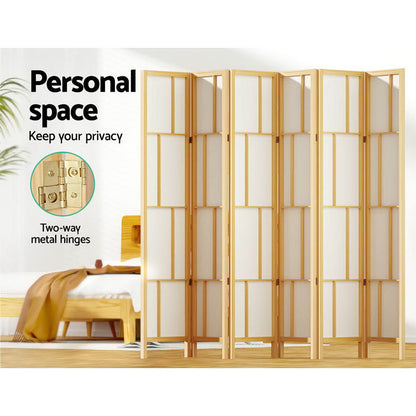 Artiss Ashton Room Divider Screen Privacy Wood Dividers Stand 6 Panel Natural